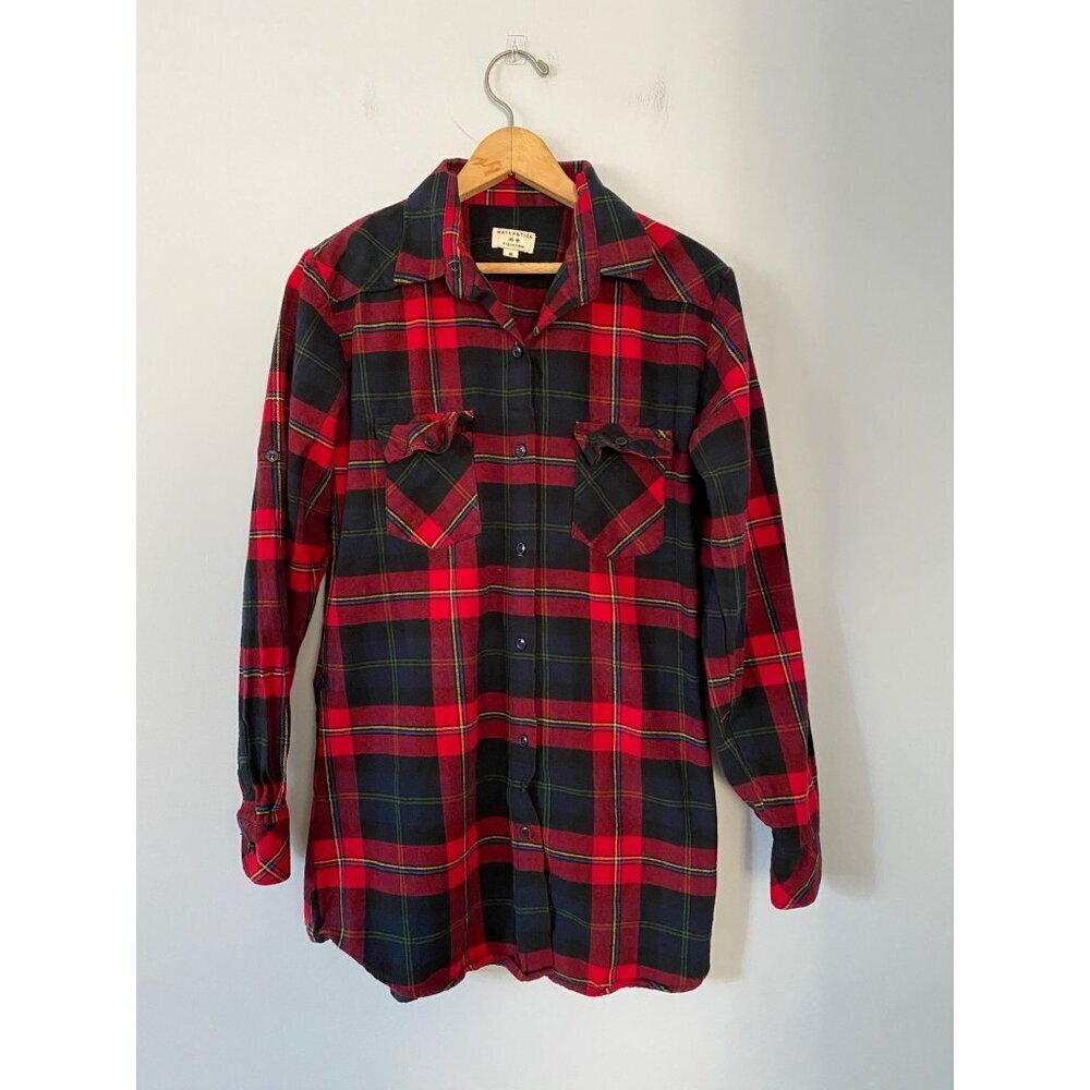 Matchstick Women M Red Plaid Flannel Button-Up Shirt Gorpcore Grunge